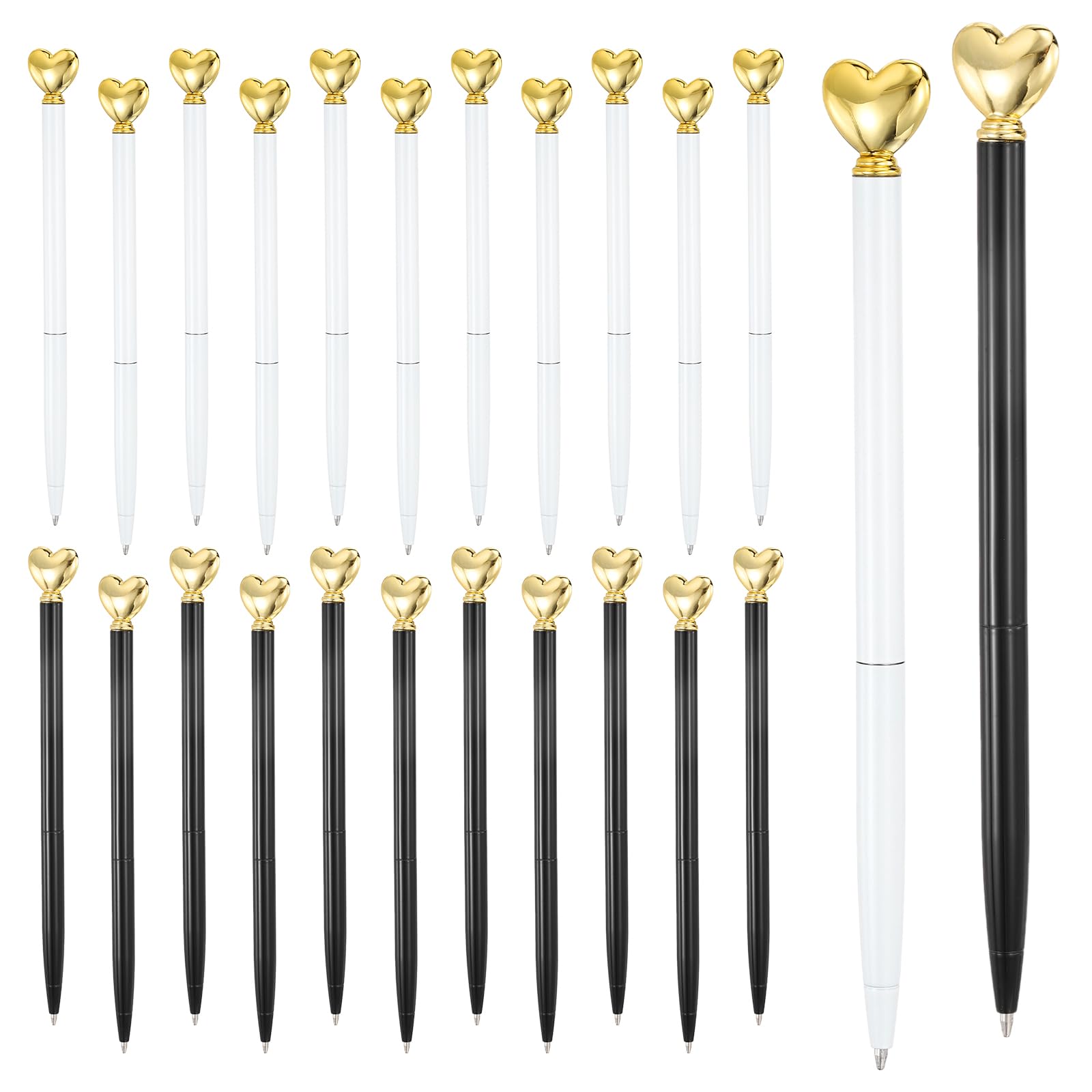 PATIKIL Heart Pens 1.0 mm Black Ink, 24 Pcs Metal Cute Pens Heart Ballpoint Retractable for Women Wedding Office Party Bridal Engagement Gifts Valentine's Day, White/Black/Gold — image 1