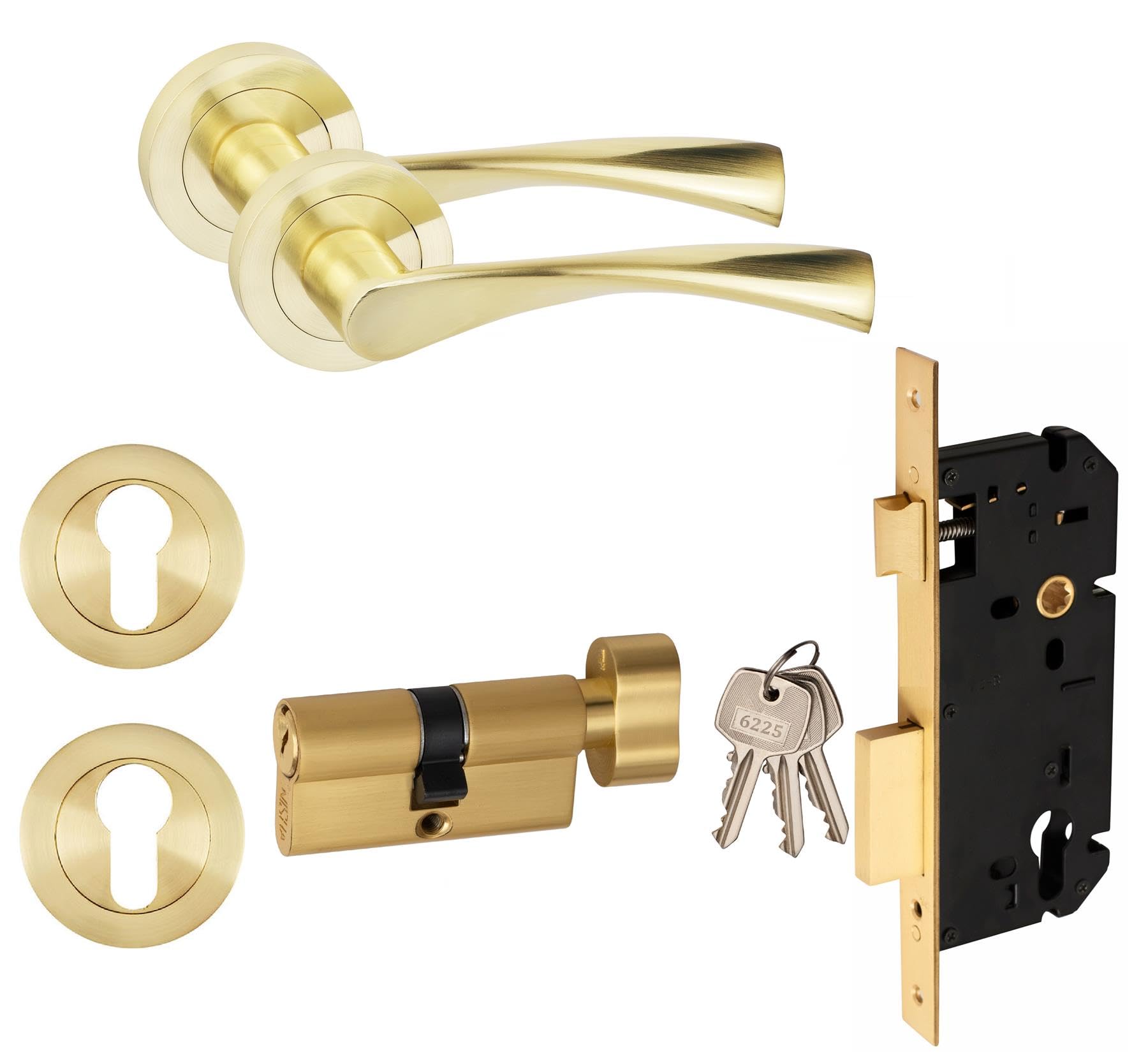 Golden Grace Astrid Euro Thumbturn Door Handle Set, Satin Brass