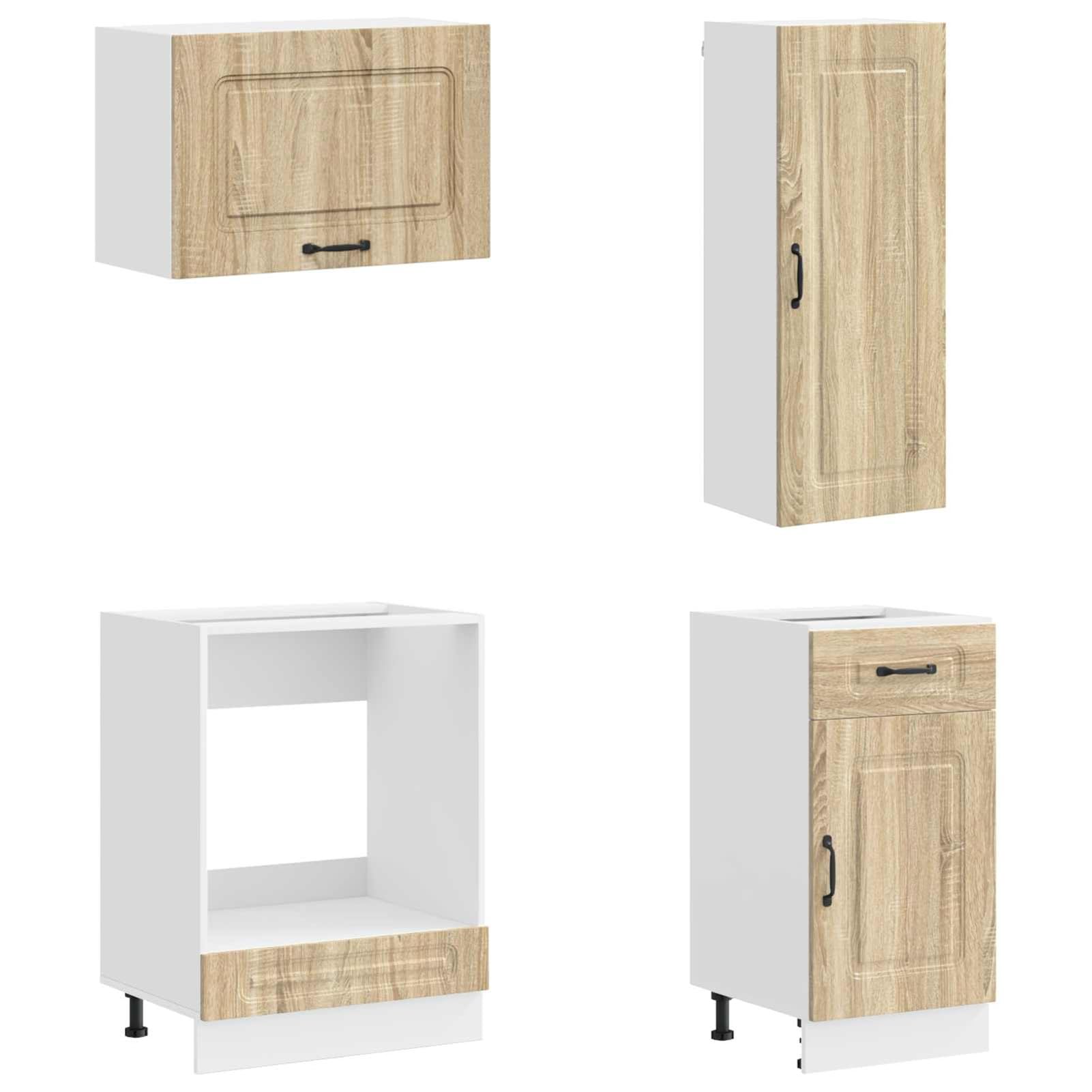 Homgoday Küchenzeile Kalmar mit Wandregalen und Glastür, Holzwerkstoff Sonoma-Eiche, 151 kg, verstellbare Füße, Küchenmöbel Set für Moderne Küchen, Stauraumlösung 3438195