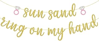 Sun Sand Ring On My Hand, Beach Bachelorette Party Decorations, Engagement Wedding Bridal Shower Garland Bunting Supplies, Pre-assembled (Gold)