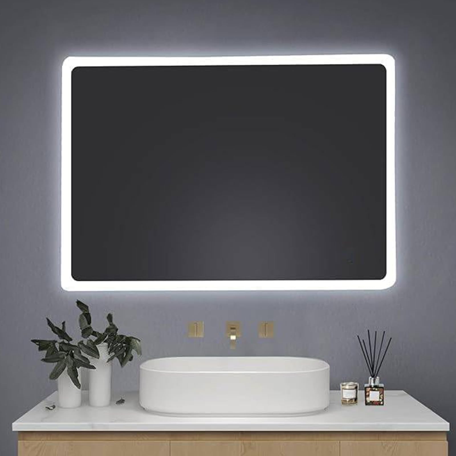 AllRight Badspiegel mit Beleuchtung 60x40cm | 3500K-6500K Dimmbarer LED Spiegel mit 3 Lichtfarben | IP54 Wassergeschützt | Touch-Steuerung | Wandspiegel für Badezimmer | Horizontale/Vertikale Montage