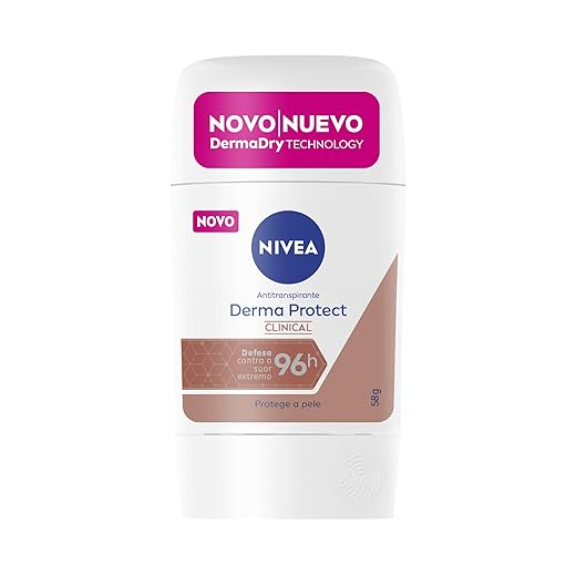 NIVEA Desodorante Antitranspirante Stick Derma Protect Clinical 58g, Defesa Intensa 96h, Controle de Suor Extremo, Toque Suave, Protege a Pele