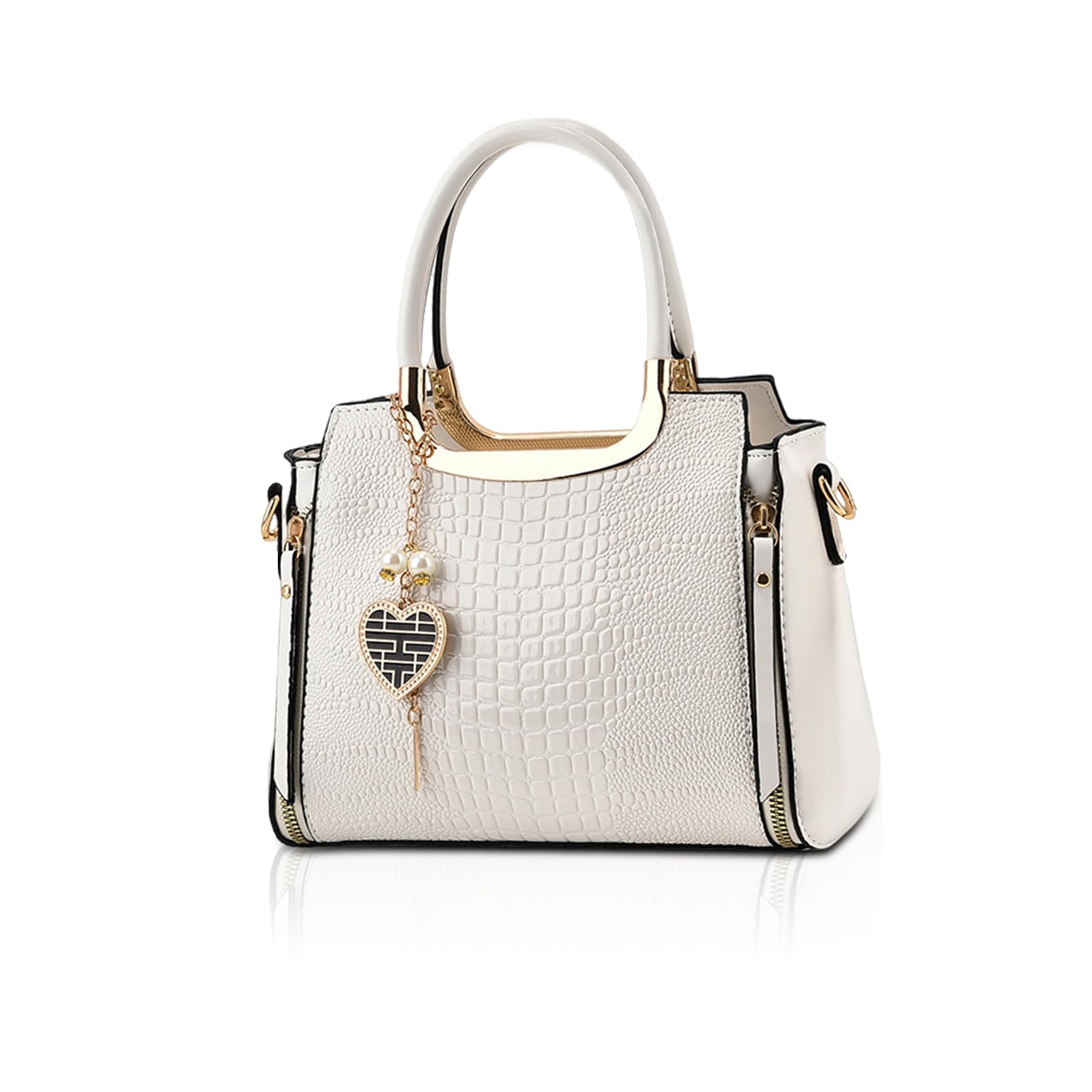 NICOLE & DORIS Sac a Main Femme Elegant Sac Bandoulière PU Cuir Sac D'épaule Crocodile Sac à Main Chic Petit Sac Cartable Bandoulière Blanc