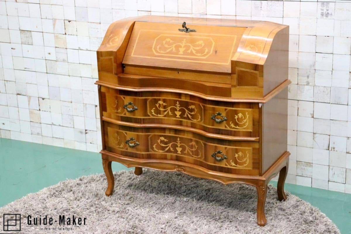 猫足イタリアアンティークライティングディスク象嵌