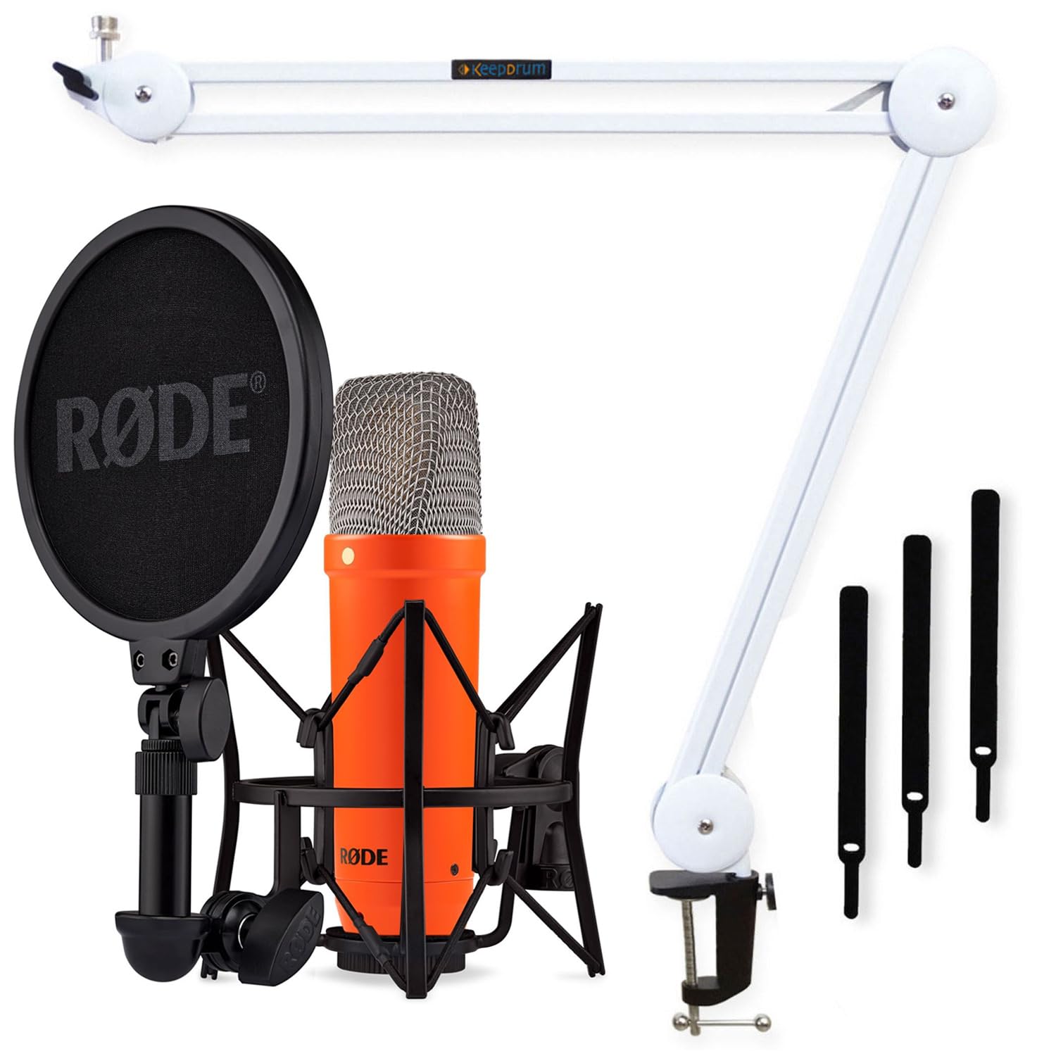 Rode NT1 Signature Studio-Mikrofon Orange mit keepdrum Gelenkarm Weiss