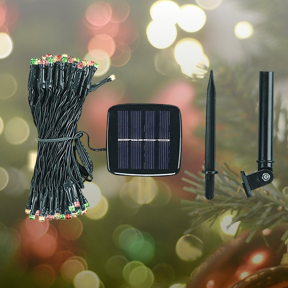 DeVida Christmas Solar String Lights in Red Green White, 100 Waterproof Mini LED Set, 13ft Lead Wire for Holiday Fiesta Party Supplies, Tree wrap, Patio, Garden, Home Decor, Wall,