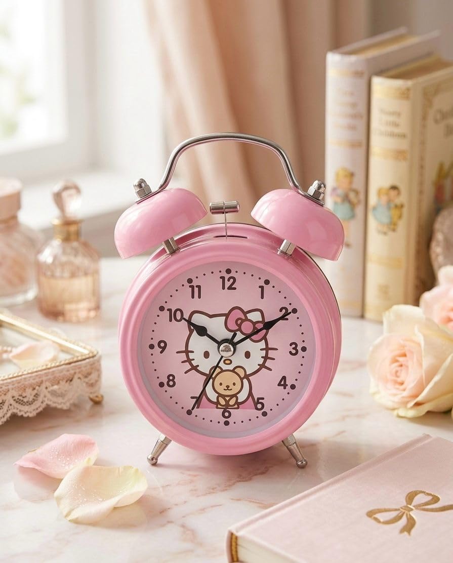 Analog Alarm Clock for Heavy Sleepers Loud Clock for Adults Classic 4.5 Inch Twin Bell - Super Loud, Non-Ticking Silent Quartz Movement, Decor Bedroom/Office (Pink)-image-32