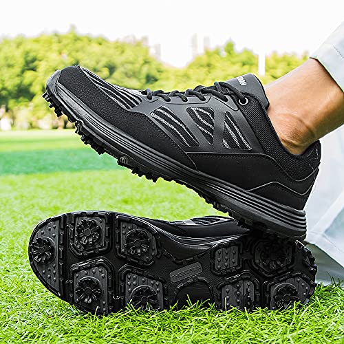 Image of THESTRON Men Golf Shoes Mesh Breathable Breathable Golf Walking Sport Sneakers 7 Spikes Golf Trainers
