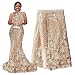 pqdaysun African Net Lace Fabrics 5 Yards 2018 Nigerian Lace French Fabric Embroidered and Rhinestones Beaded Trim Cord Lace F50690 (Nude, 5 Yards)