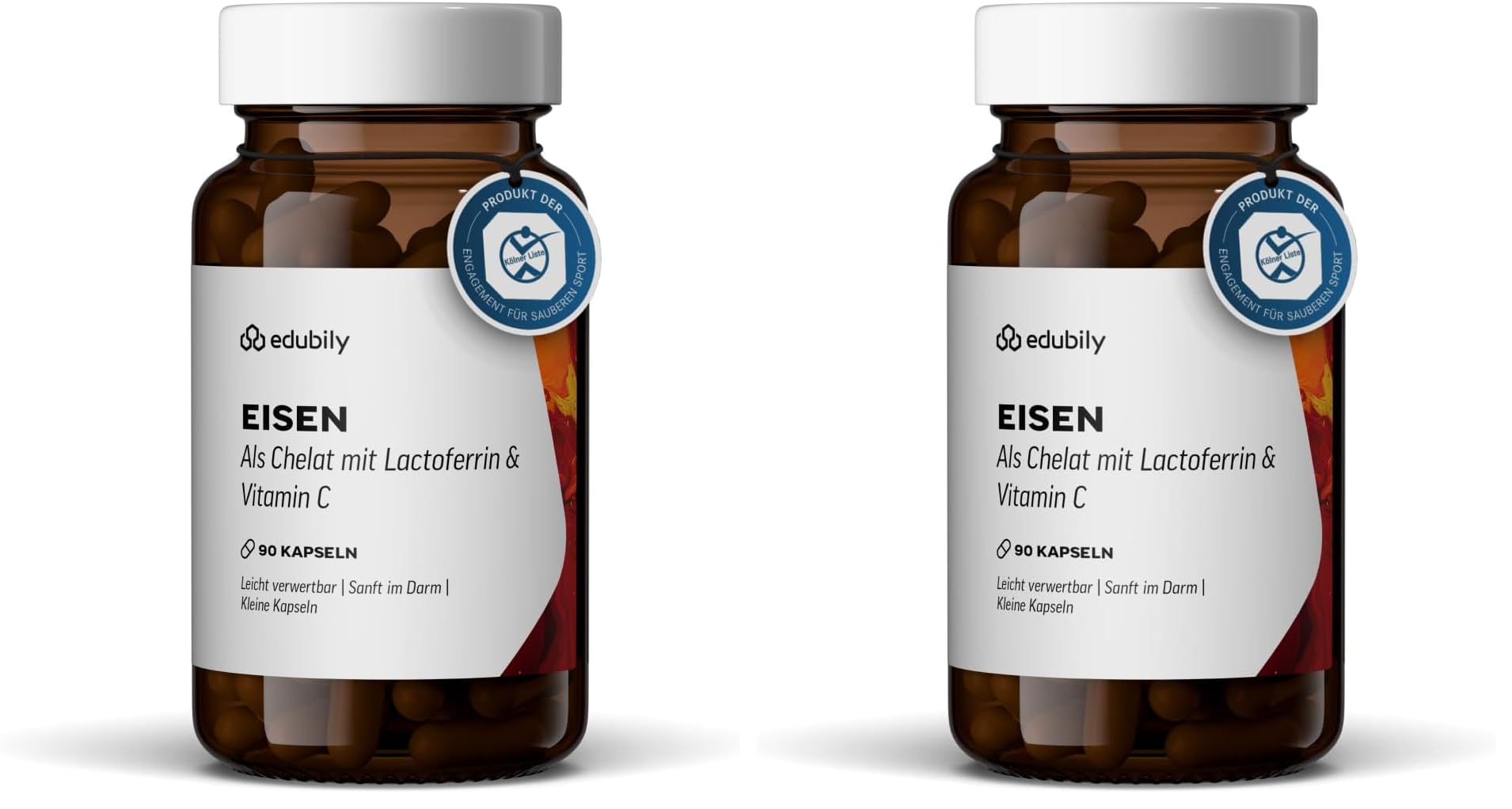 edubily® Eisen mit Lactoferrin - Eisentabletten mit Lactoferrin & Vitamin C aus Acerola-Extrakt - Kleine, leicht zu schluckende Kapseln (90 Kapseln) (Packung mit 2)