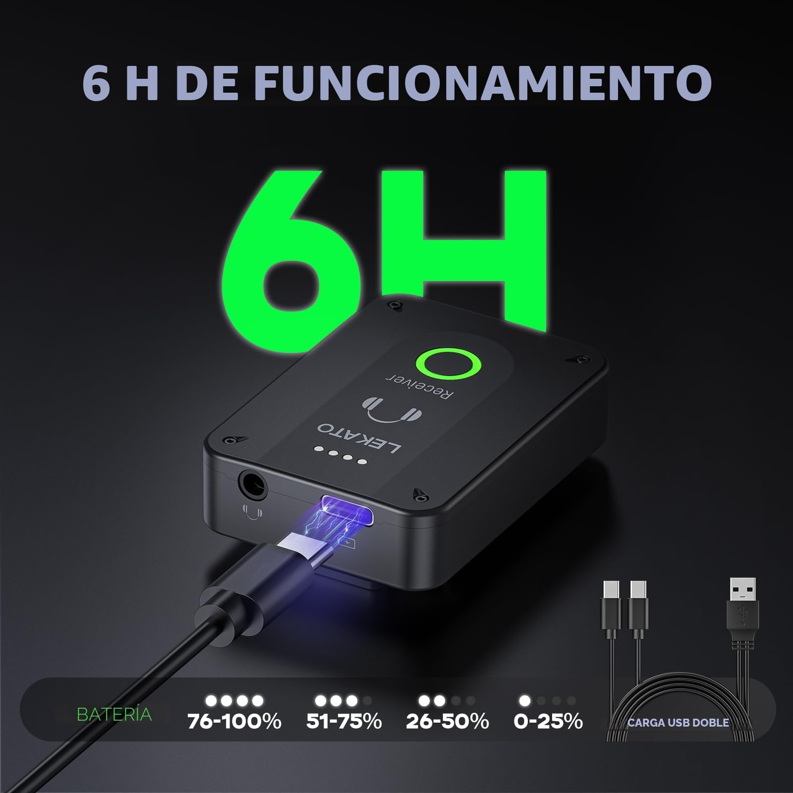 LEKATO MS-02 Monitores In-Ear Inalámbricos — 2,4G Sistemas In-Ear para Monitorización para Auriculares In-Ear, para Escenarios y Megafonía — IEM Consta de 1 Transmisor y 1 Receptor