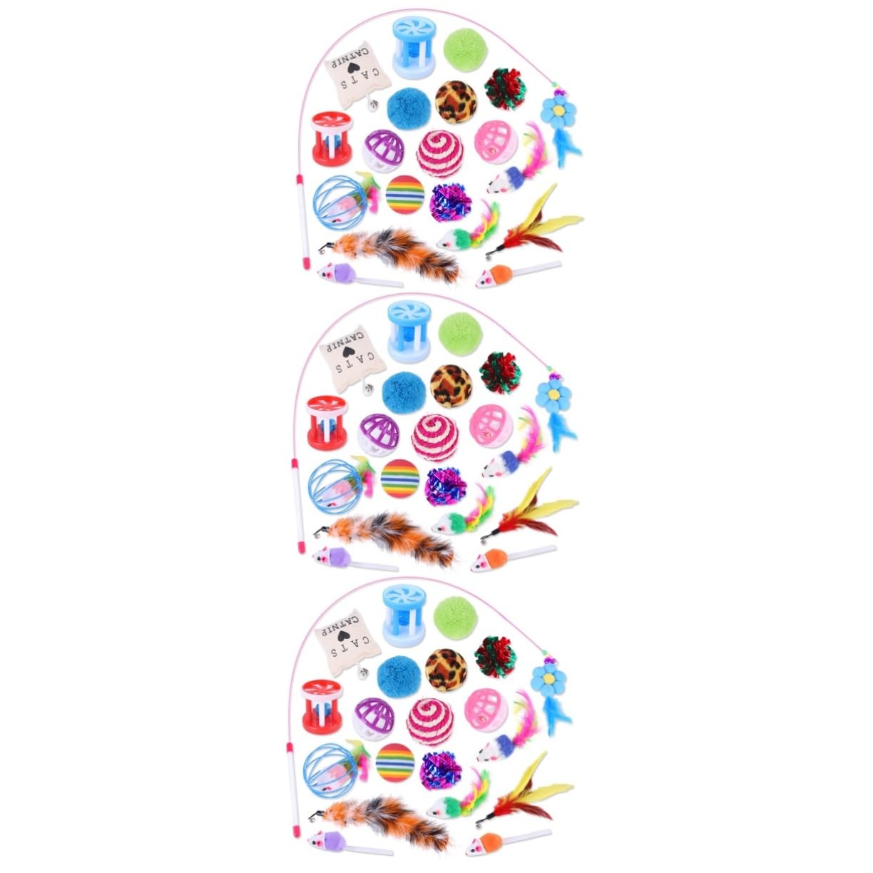 Kisangel 60pièces Set Jouets Interactifs pour Chats avec Clochettes Balles à Teaser Et Accessoires Amusants pour Chats Actifs
