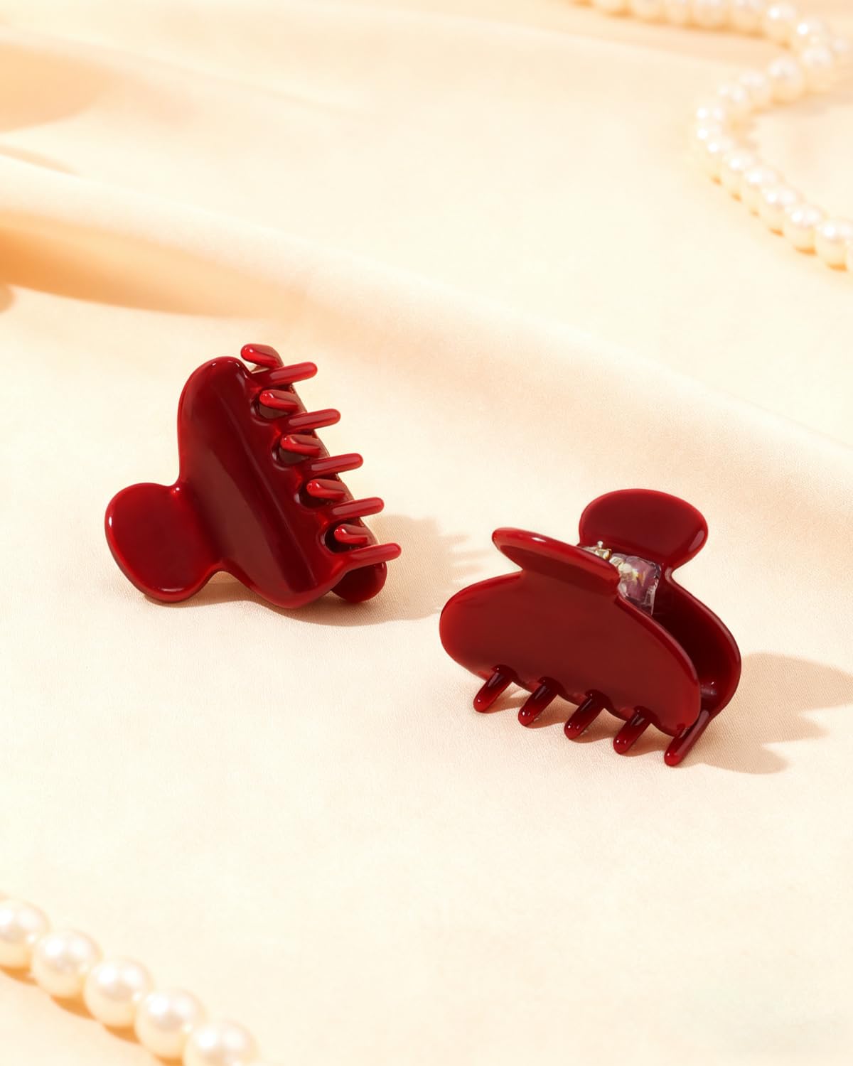 MAORULU 2 Pack Mini Acetate Hair Claw Clips – 1.6 Inch Small Durable Hair Clips for Women & Girls, Strong Hold Tiny Cute Jaw Clips for Bangs & Half Up Hairstyles (Cherry Red)