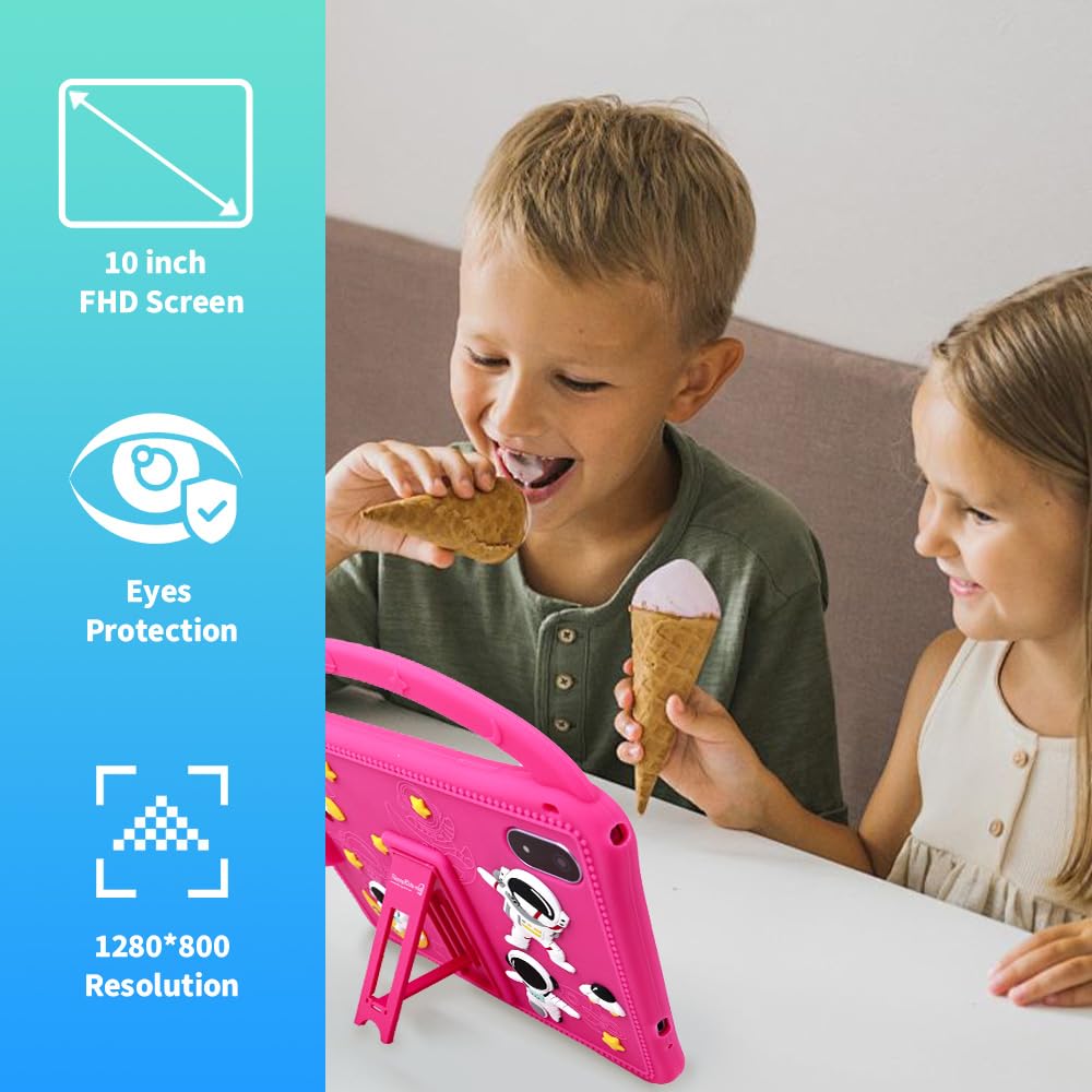 Veidoo Tablet Android da 10 pollici per bambini, 3 GB di RAM+32 GB ROM, tablet con custodia antiurto, WiFi, doppia fotocamera, schermo HD IPS, app per il controllo genitori, stilo incluso, giochi