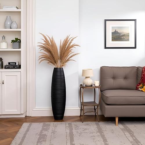 Miniatura 5 de Jarrón alto para suelo, 27.5 pulgadas (27.6 in, 2.3 pies) de alto, resistente, lujoso, con textura, jarrón de resina negra para ramas decorativas,