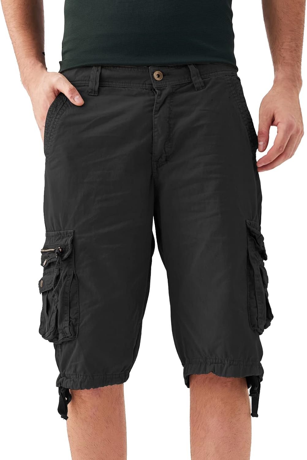 Men’s Lightweight Cotton Casual Cargo Shorts Classic Fit Summer Multi Pockets Stretch Drawstring Short