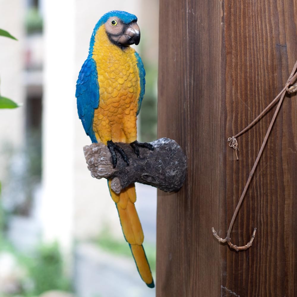 Vllcsla Garden Ornaments Outdoor Large Parrot, Courtyard Garden Wall Ornaments of Birds, Artificial Animals Sculpture Outdoor Resin Handicraft Ornaments Decor for Patio, Balcony