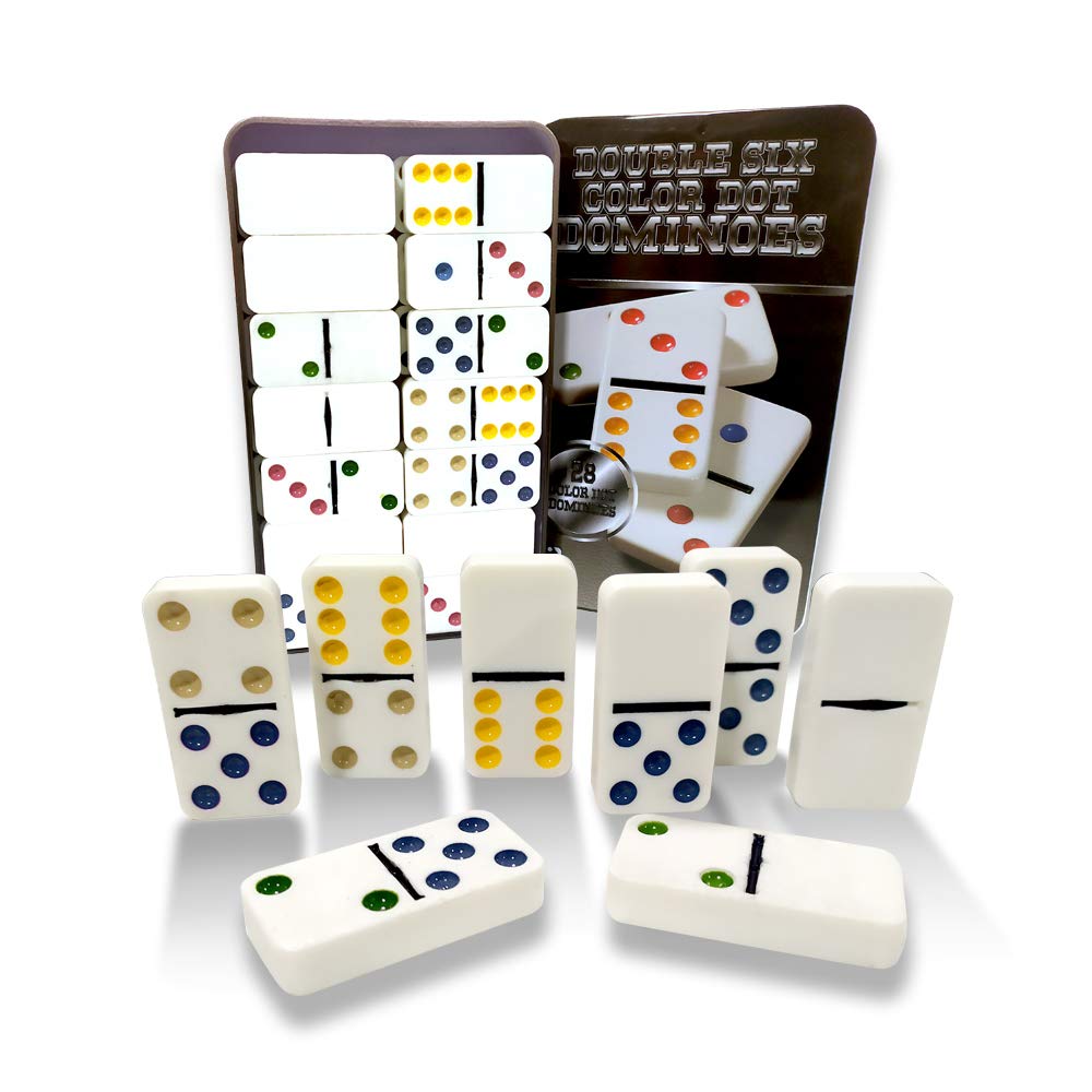 EUROXANTY Dominoes Table Game | Traditional Game | Cognitive Skills Development | Metal Case | Colours Design | Set of 28