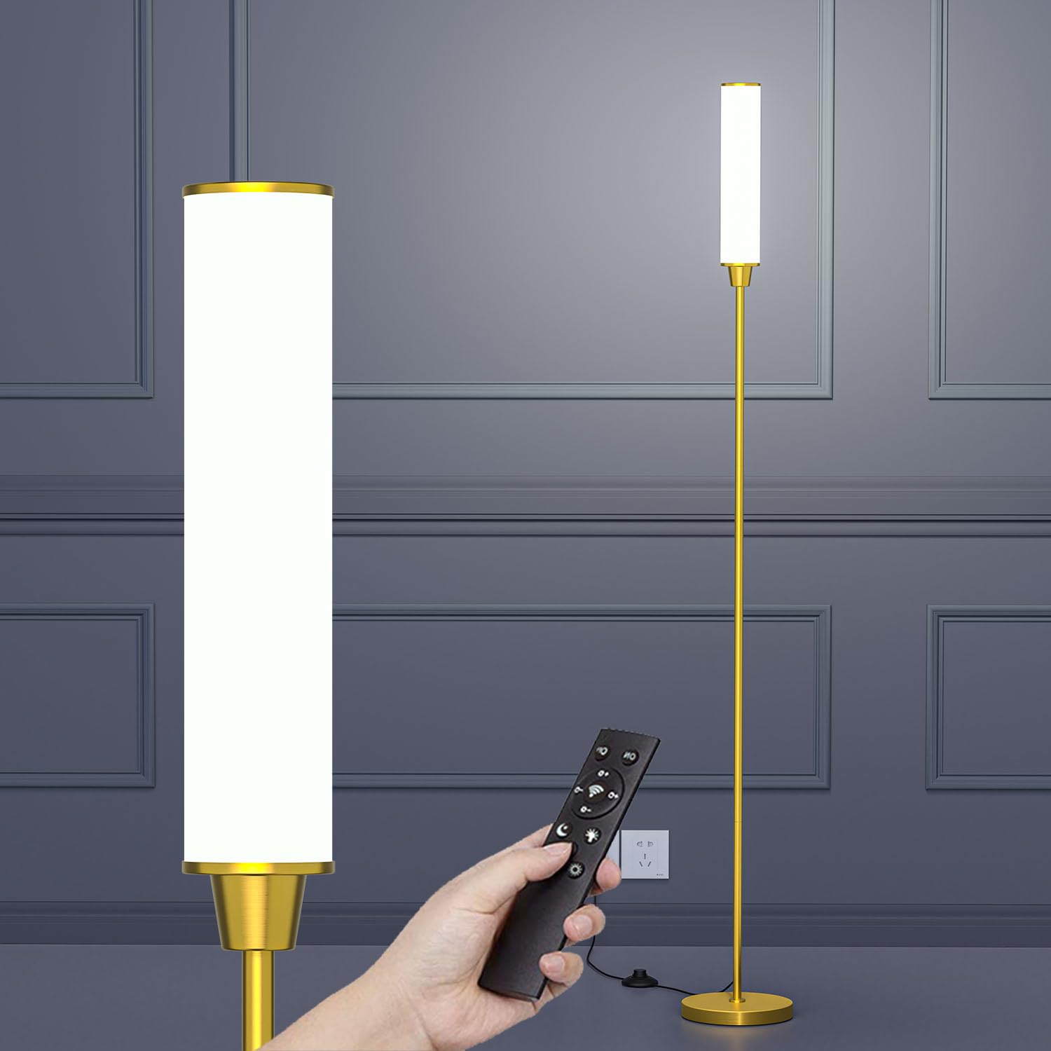 Photo 1 of *Scratches* Nukanu Floor Lamp with Remote Control,Bright Floor Lamps for Living Room/Bedroom/Office, Stepless Adjustable 3000K-6000K Colors and 10-100% Brightness,Standing Light with Foot Switch (Brass Gold)