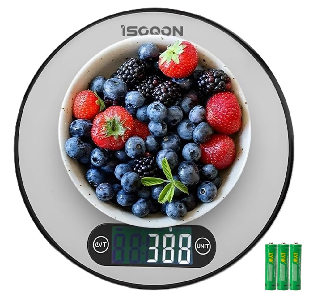 Digital Food Scale – High-Precision Kitchen Scale for Cooking & Baking, 11lb/5kg Weight Scale with Tare & LCD Display, Stainless Steel Grams Scale for Portion Control, Meal Prep & Dieting – ISOQON