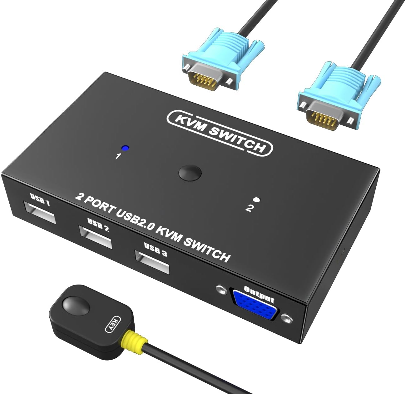 KAGO KVM Switch VGA 2 Port, USB Switcher 2 Computers Share 1 Monitor & 3 USB 2.0 Hubs, Push Button, Remote & Desktop Controller, Black