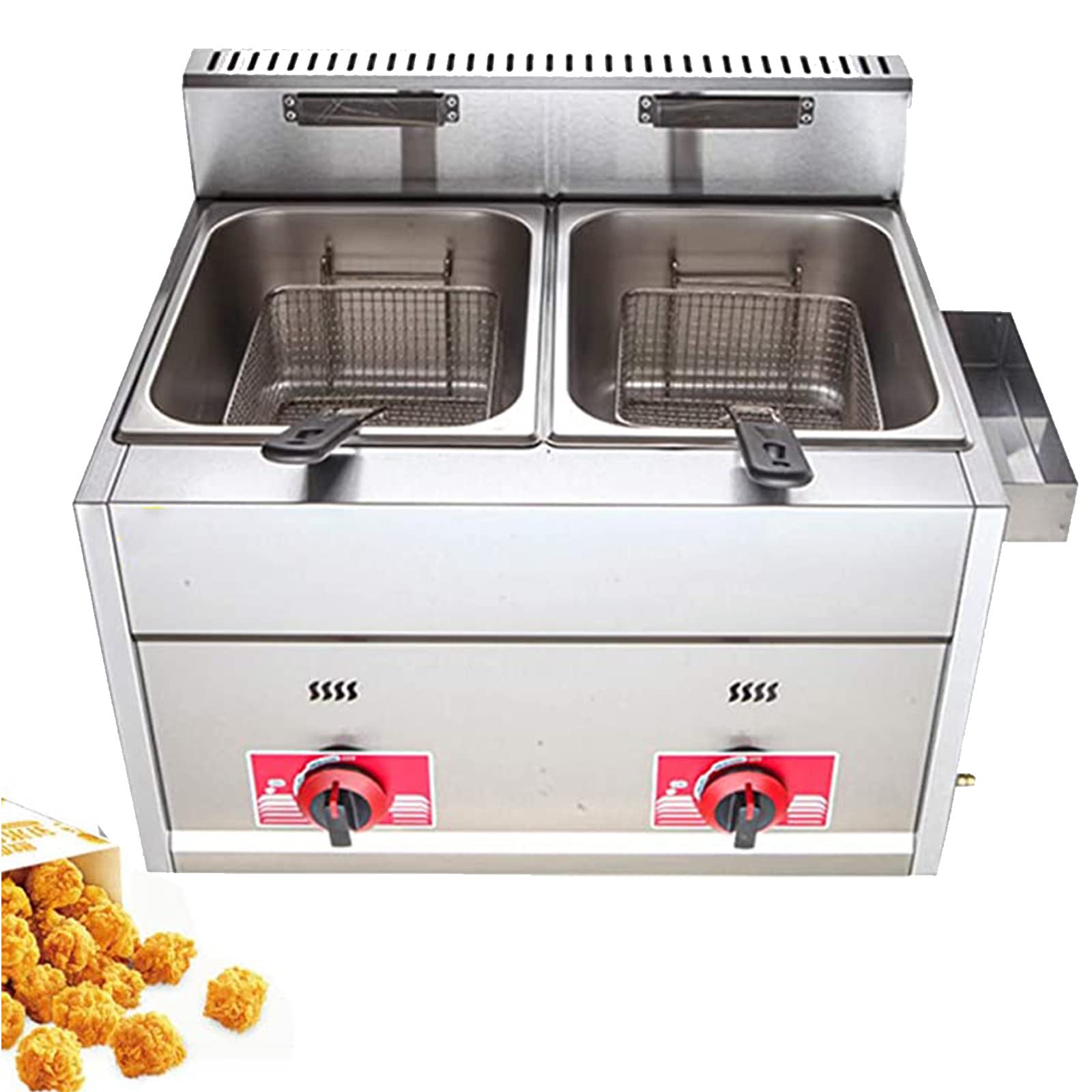 HTTGDGDH Commercial Gas Fryer, Stainless Steel Lpg Fryer Removable Basket, Independent Temperature Control, Restaurant Home Fries Lid,