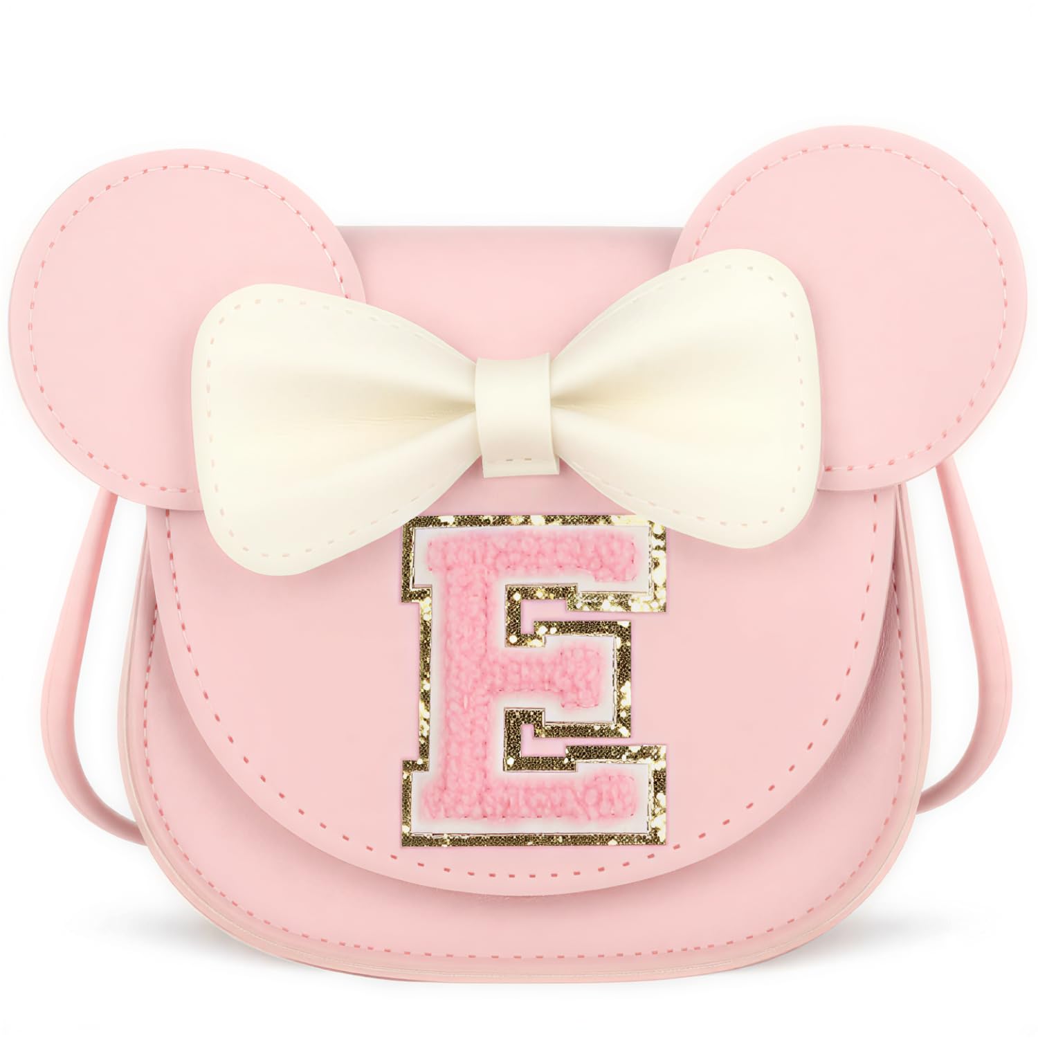 Girls Crossbody Bag with Mouse Ears Bow & Magnetic Snap | Cute Pink Small Bag for Kids, Stylish Birthday Gift for 3-8 Year Old Girl - Letter E-image-21