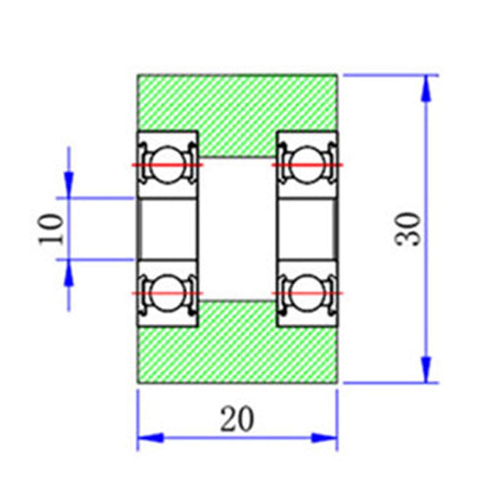 Productos de transmisión potencia, rodamiento PU 6800, eje 10 x 30 20 mm, rodillo polea con dos rodamientos, poliuretano bajo ruido for máquinas expendedoras, bolas(10Pcs)