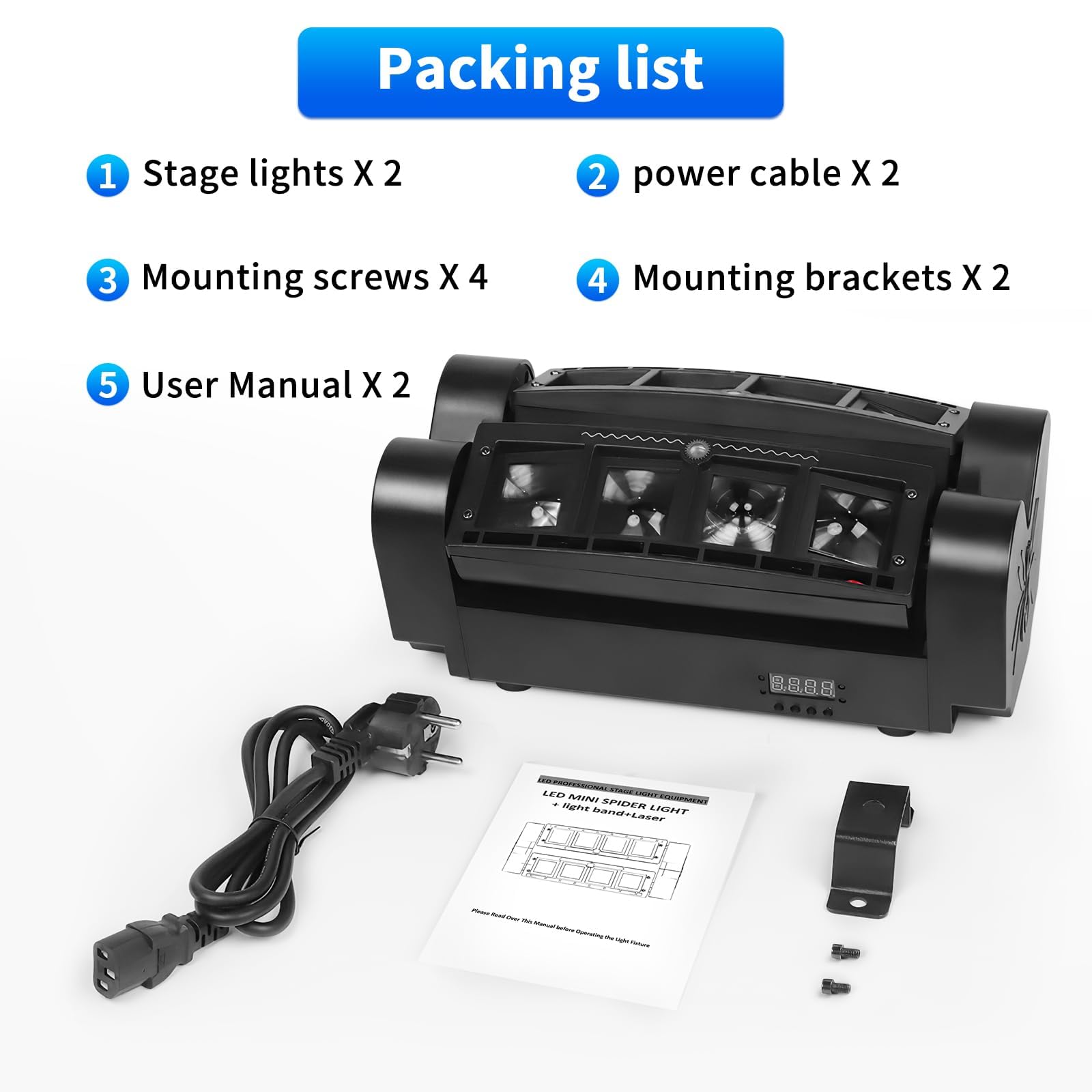 RGBW - Lampada a testa mobile, DMX512 e attivazione acustica, 8 fasci di luce con effetti pixel, panoramica a 150° e inclinazione di 60°, ideale per feste, matrimoni, DJ Show, club, karaoke