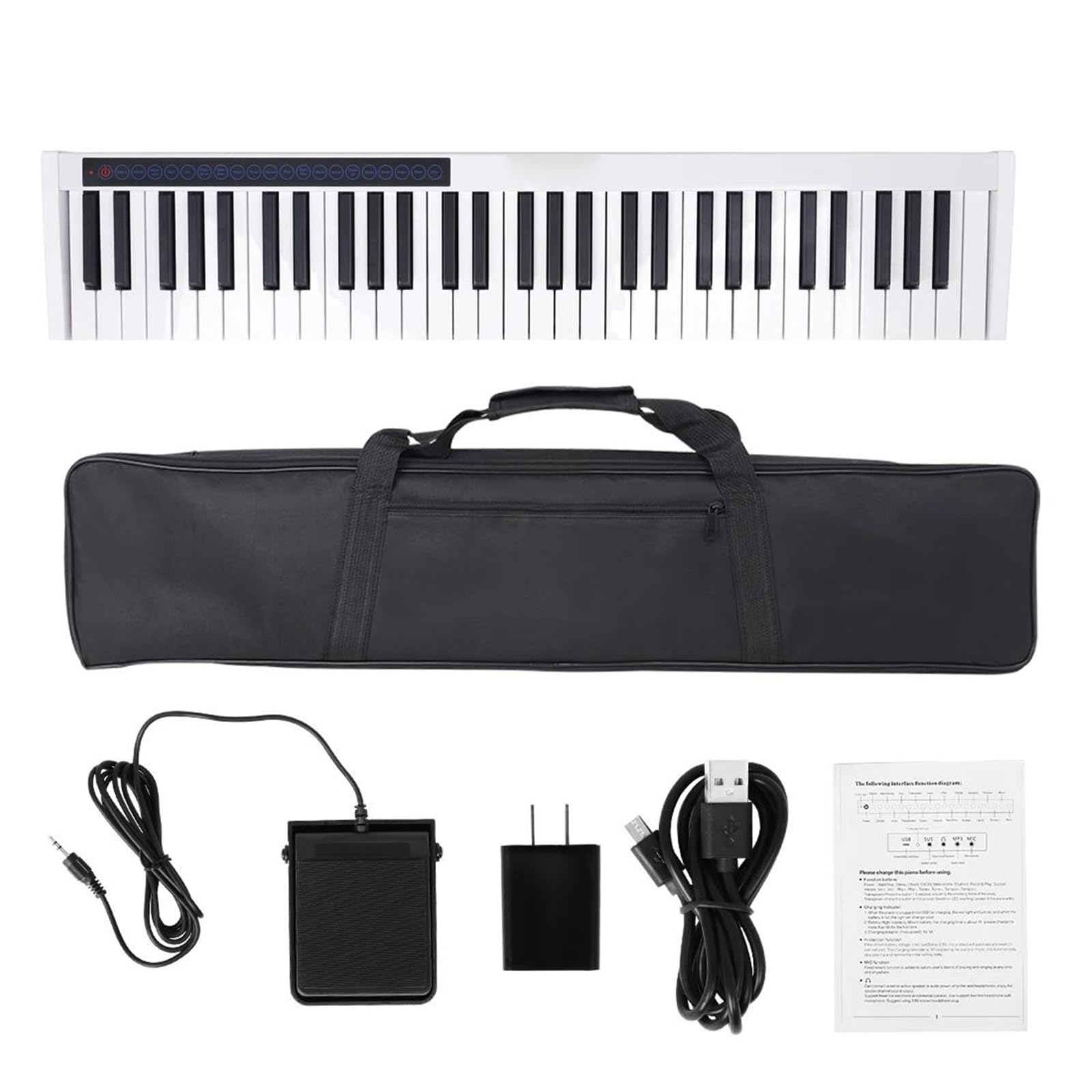 Tastiera Digitale Per Principianti Strumento Musicale Digitale 61 Tasti Bianco Nero Pianoforte Organo Tastiera Elettronica(White)
