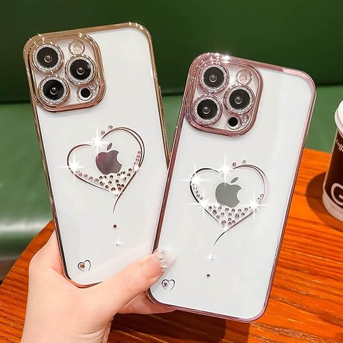 Miniatura 2 de KERZZIL Bling Glitter Heart - Funda compatible con iPhone 12 Pro Max, bonito protector de cámara completo brillante para mujer, diseño de fundas