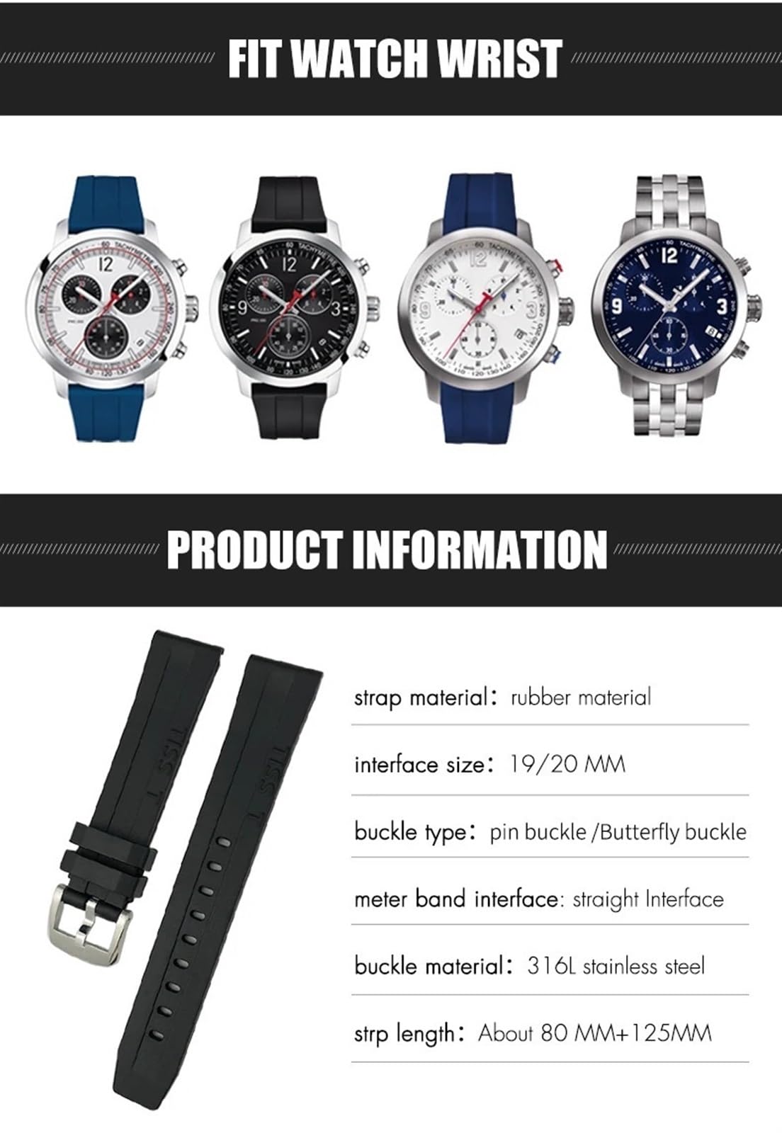 Correa de reloj de 19 mm y 20 mm para Tissot T114417 T114, correa de silicona de goma suave, cierre de mariposa, pulseras deportivas impermeables