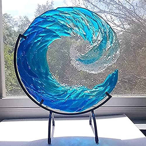 Ocean Fused Acrylic Sculpture Creative Blue Ocean Gradient Blue Sculpture Ornaments for Home Office Desktop Art Decoration (with Bracket)