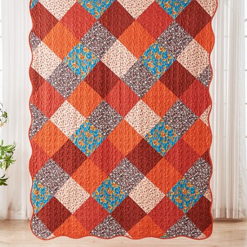 Qucover Patchwork Couvre Lit, Dessus de Lit et Couvre Lit 2 Personnes 220x240 cm, Boutis Courtepointe Matelassé Réversible Multicouleurs Rose Decoratif pour Chambre (Orange, 220x240cm) – vue 8