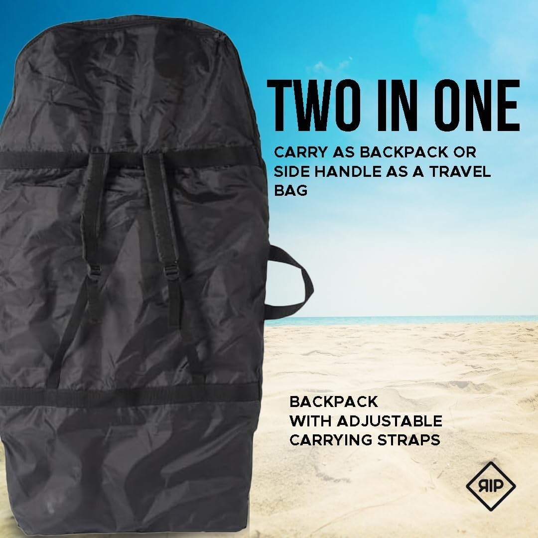 RIP BODYBOARDS - Durable Nylon Bodyboard Bag - Black, Protective Cover, Convenient Transport, Fins, Wetsuit, Wax Storage, Beach Accessories, Water Sports Gear, Backpack Style, Heavy-Duty Construction