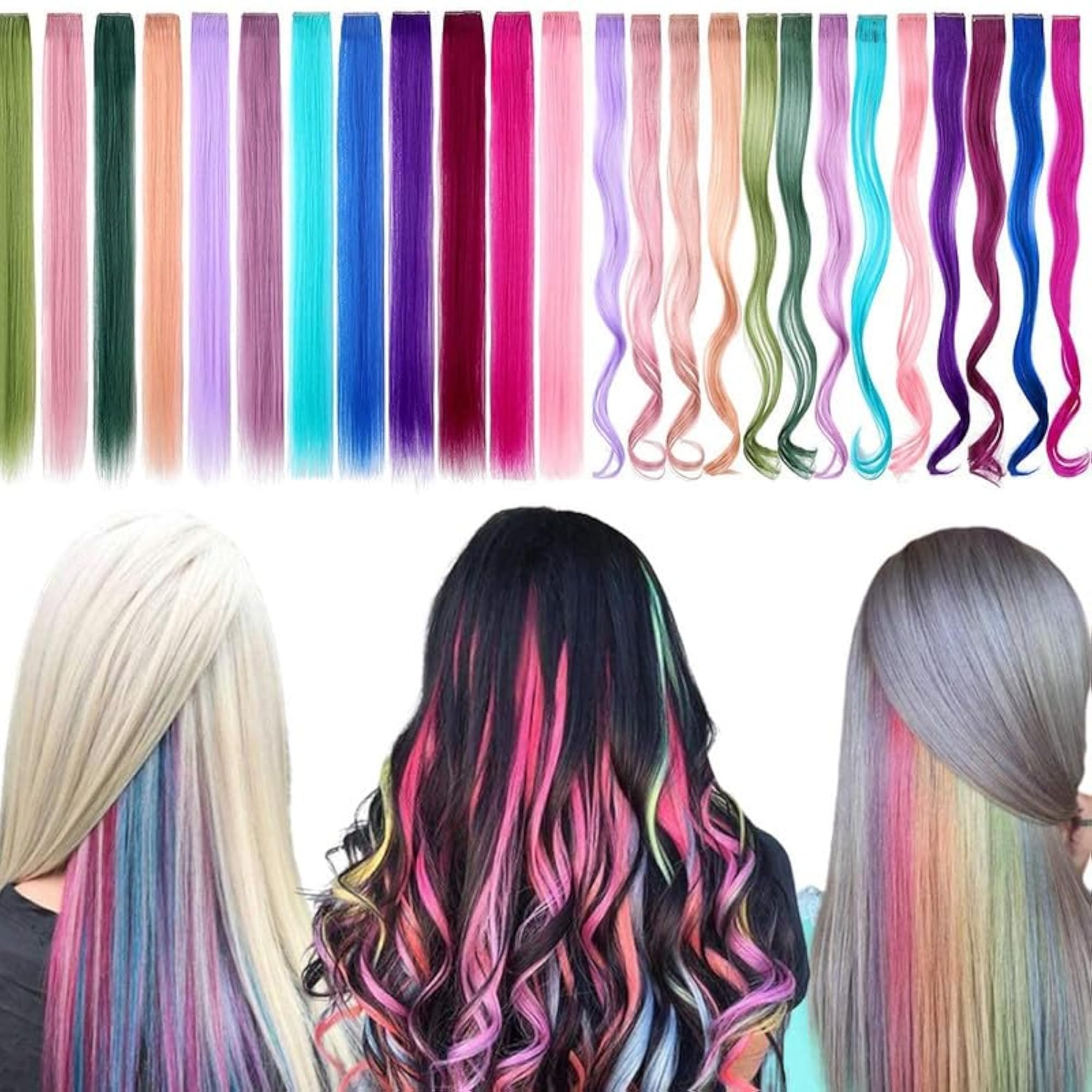 10pcs Colorful Clip Hair Extensions for Women, 22"