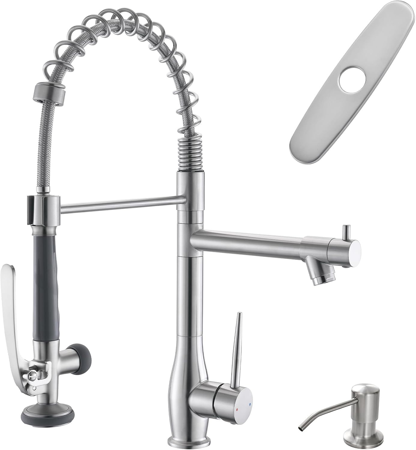 GIMILI Commercial Kitchen Faucet with Pull Down Sprayer and Soap Dispenser in Brushed Nickel