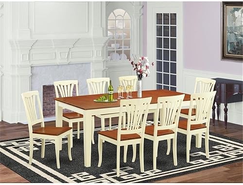 Miniatura 2 de East West Furniture QUAV9-WHI-W - Juego de mesa de comedor moderno de 9 piezas, incluye una mesa rectangular de madera con hojas de mariposa y 8