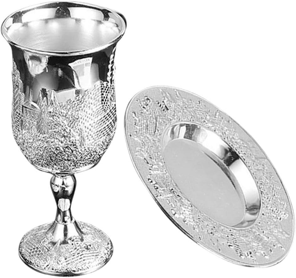 Kiddush Cup Set, Kiddush Wine Cup and Saucer Silver Plated Goblet With Stem Shabbat and Havdalah Goblet Judaica Shabbos and Holiday Gift