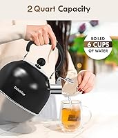 Vista 6 de Hervidor de té de acero inoxidable premium para estufa - Tetera clásica de 2 cuartos para estufa, hervidor de silbato fuerte con mango ergonómico