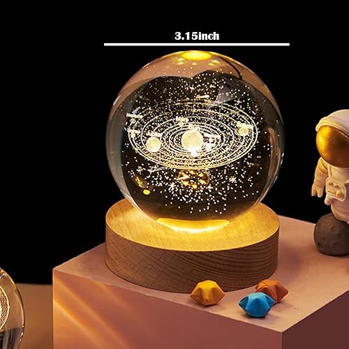 Miniatura 2 de Eonthry Luz nocturna de bola de cristal del sistema solar 3D, bola de cristal de 3.15 pulgadas, luz nocturna con base de madera, colores 9