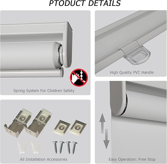 Blackout Cordless Roller Blinds and Shades for Windows - Safety Spring Roller Shades - Cordless Privacy Room Darkening [Grey 100% Blackout,74 3/4 W x 64 H] - Custom Made