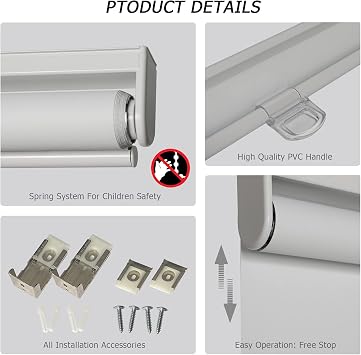 Blackout Cordless Roller Blinds and Shades for Windows - Safety Spring Roller Shades - Cordless Privacy Room Darkening [Grey 100% Blackout,74 3/4 W x 64 H] - Custom Made