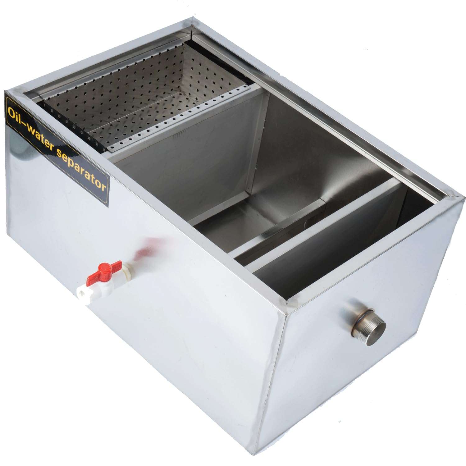 bimiti Intercepteur de graisse commercial pour évier 72 litres,En acier inoxydable,Séparateur de filtre à graisse sous évier,Avec 3 entrées supérieures pour cuisine de restaurant,60x40x30 cm