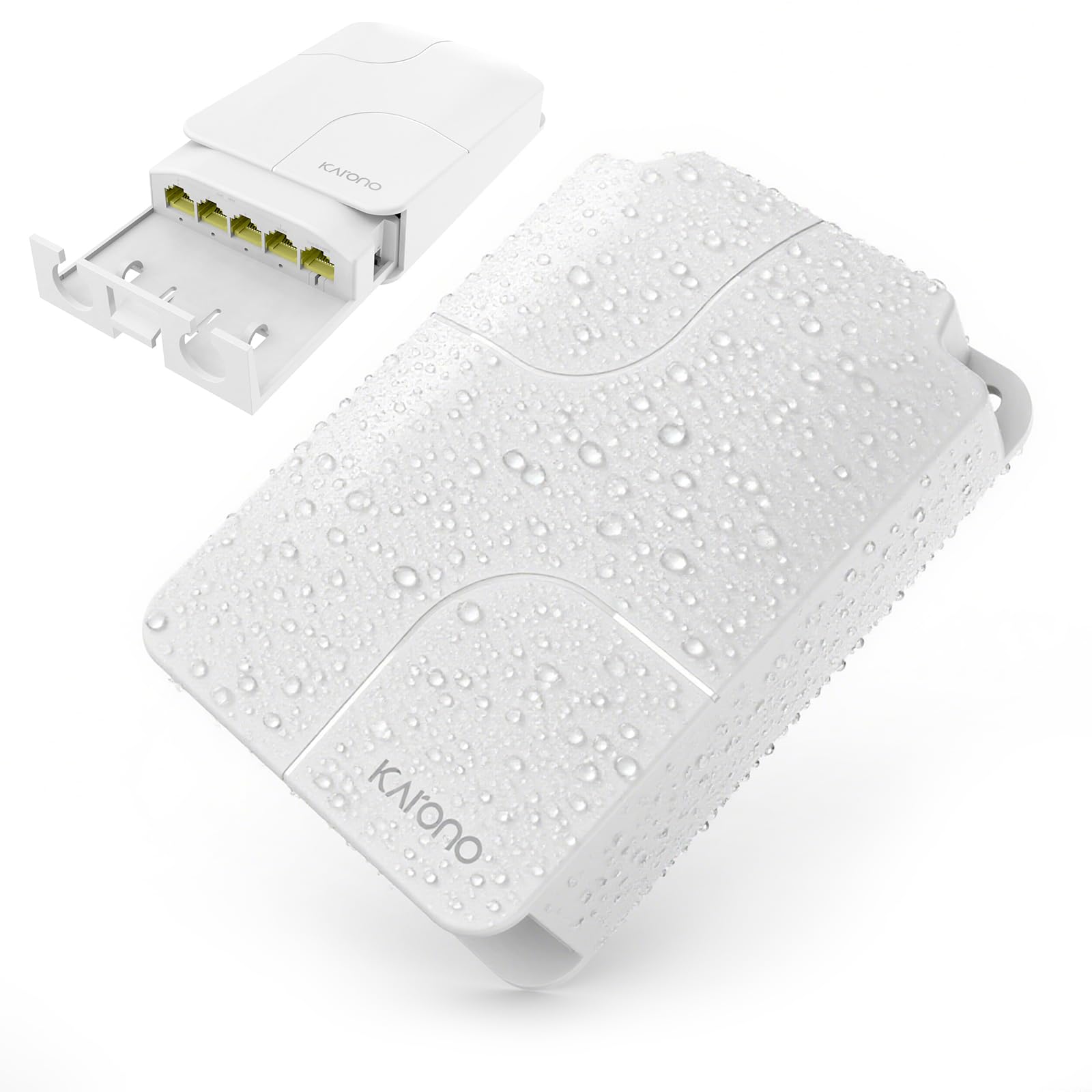 Gigabit PoE Estensore Impermeabile Esterna 5 Porte, 1 PoE In & 4 PoE Out 90W Ethernet Passthrough Switch, IEEE 802.3af/at/bt, Plug and Play, Montaggio a Parete