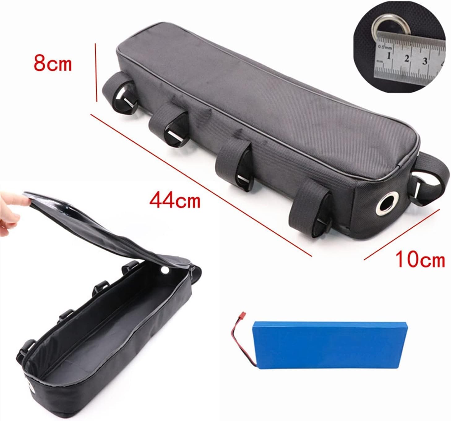 Bike Handlebar Bag Cycling Bike Tube Frame Bag Bicycle Battery Controller Bag Black Battery Tool Storage Bag MTB Bike Hang Waterproof Oxford Cloth Bag 44 x 10 x 8 cm Humanized Design (Colour: 44 x 10