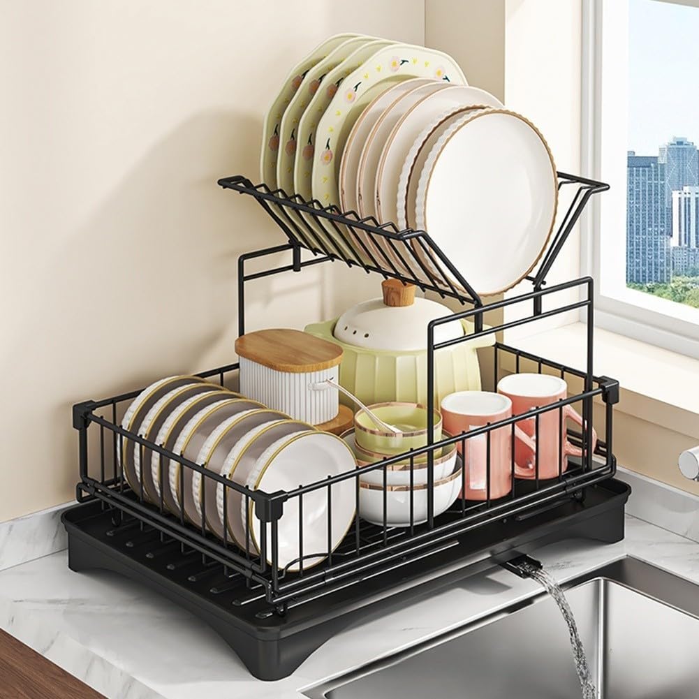Geschirrtrockner Eisen Faltbar 42cm Küchenorganizer(Black)