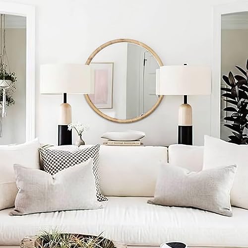 Miniatura 5 de Espejo de madera natural de 24 pulgadas, espejo circular grande rústico decorativo para sala de estar, chimenea, pasillo, granja