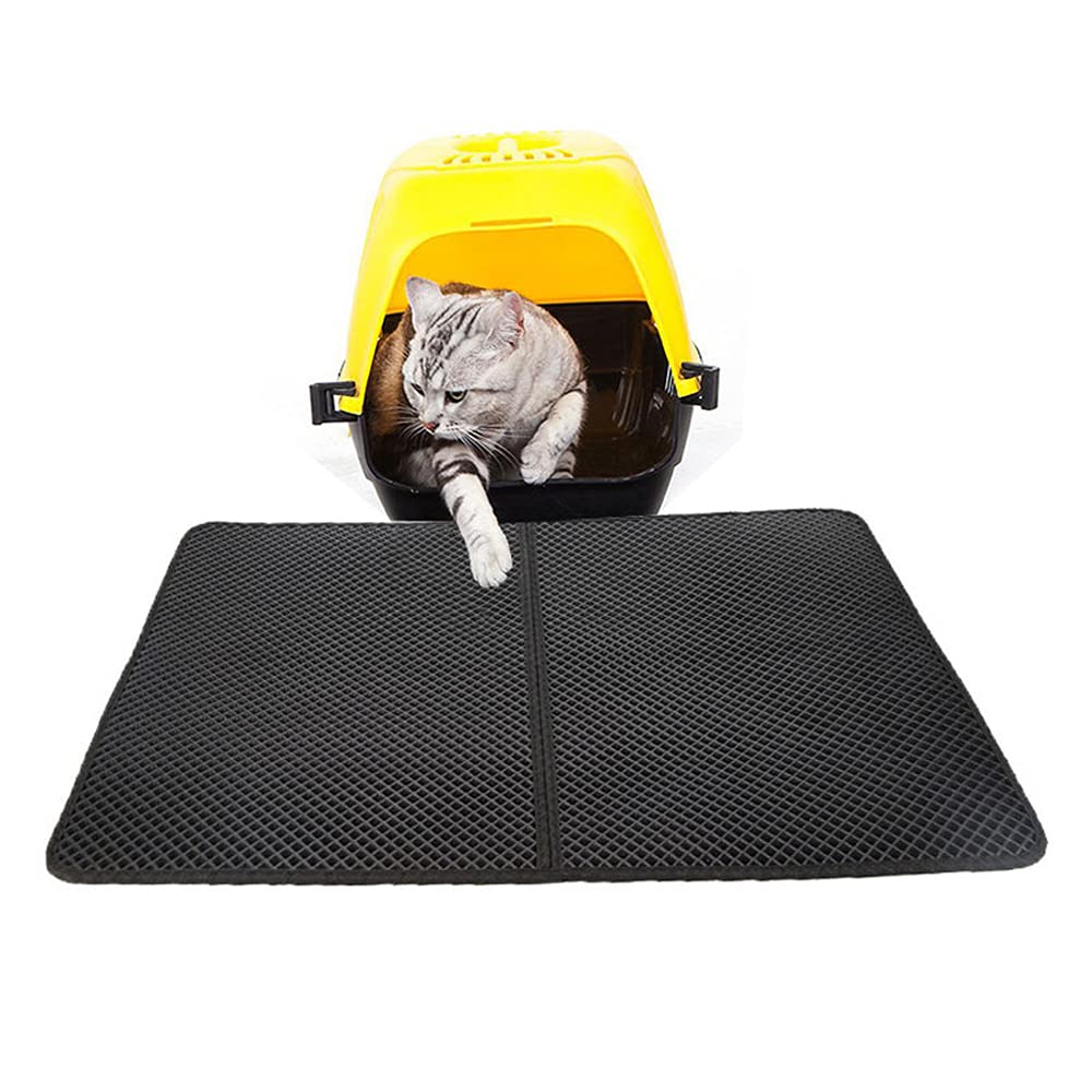 ORiTi Cat Litter Mat Foldable 60x46cm Cat Litter Trapping Mat, Honeycomb Double Layer Design, Urine and Water Proof Material, Scatter Control Easier to Clean, Washable Litter Trapping Pad Black