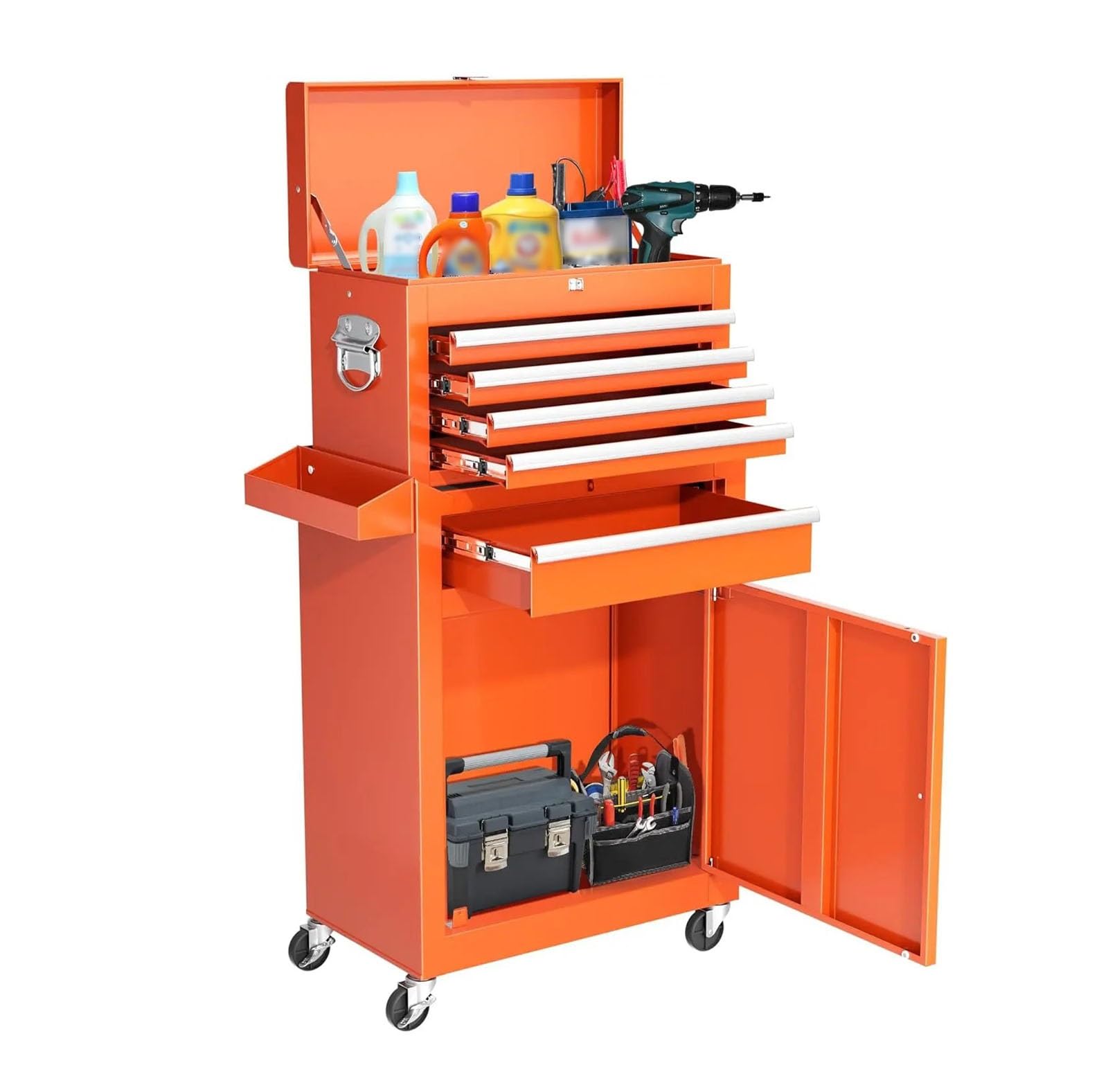 Portable Rolling Tool Chest with Detachable Top Box and Lockable Wheels | Heavy Duty Cabinet with Drawer Liners, for Garage, Warehouse & Repair Shop Storage and Toolbox(Orange)